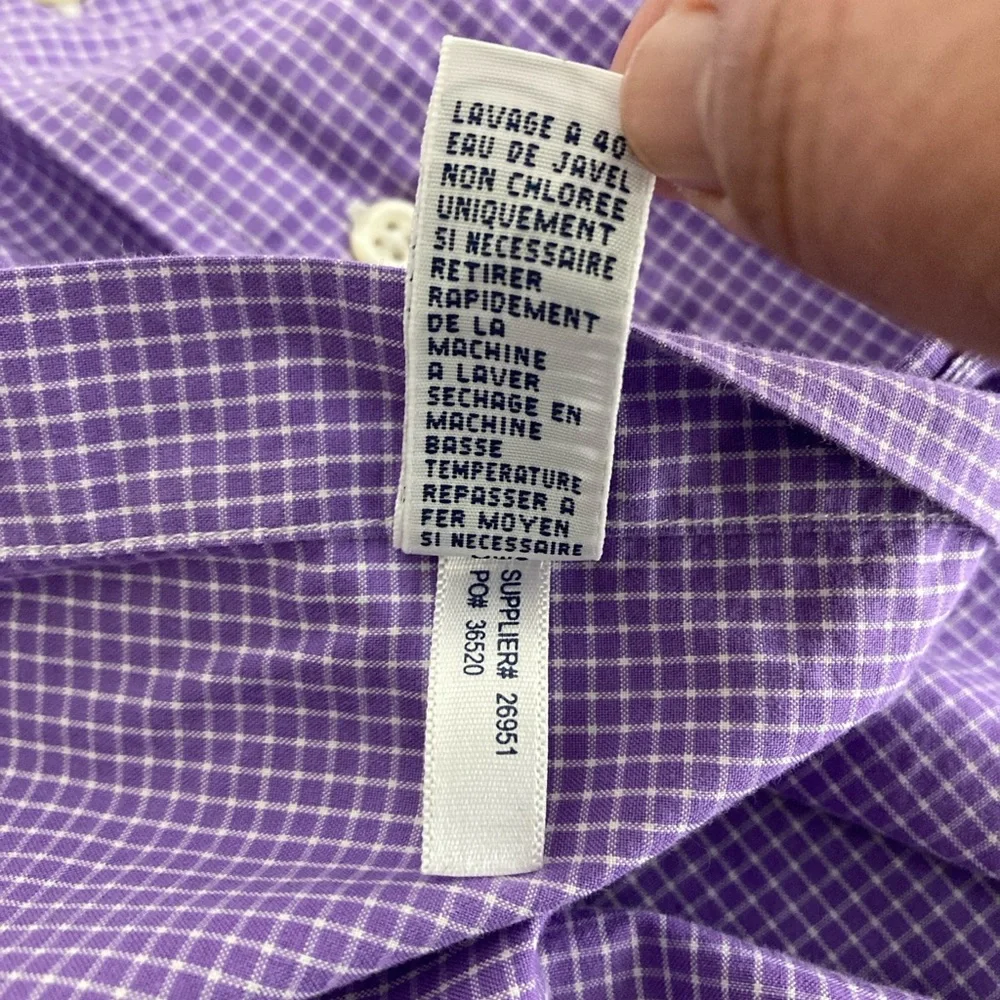 Polo Ralph Lauren Mens Regent Costum Fit 16.5 Purple Check Long Sleeve Button Up - Picture 11 of 15